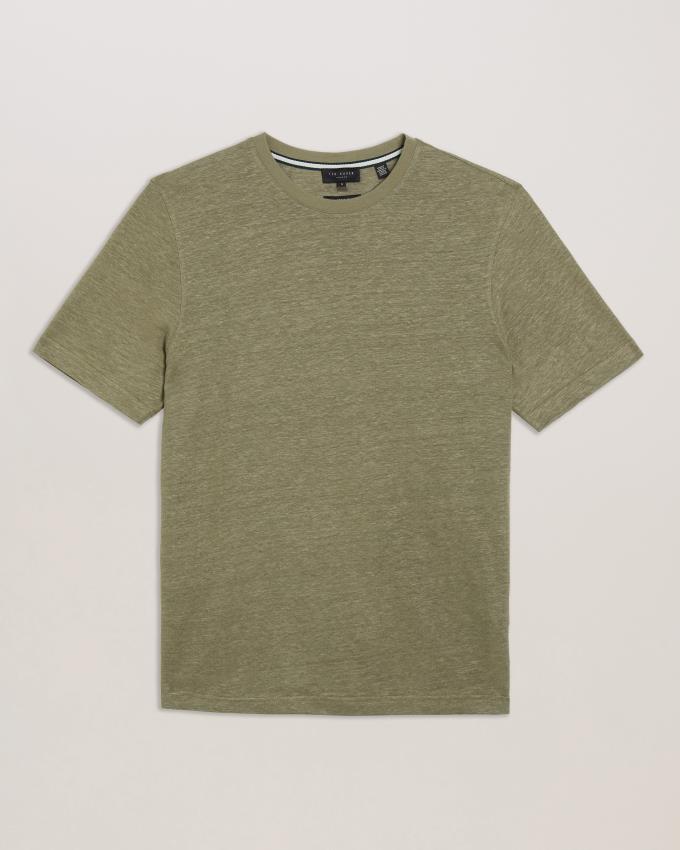 T-Shirt Ted Baker Regular Fit Short Sleeve Linen Vert Olive Homme | FML-96266671